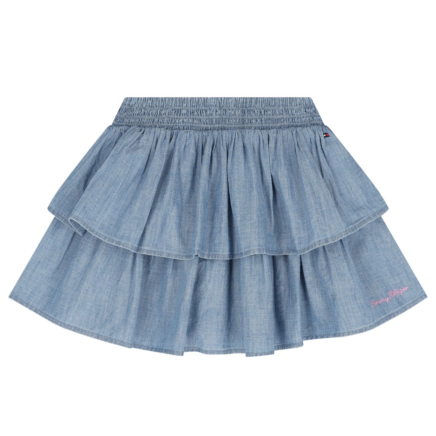 Girls Denim Blue Tiered Skirt, 1, hi-res