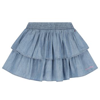 Girls Denim Blue Tiered Skirt