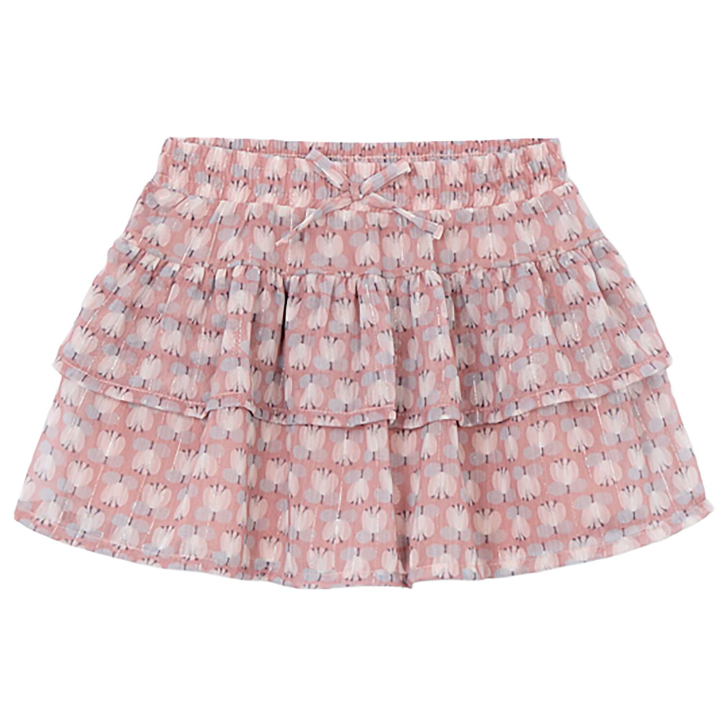 Girls Pink Floral Chiffon Skirt, 1, hi-res