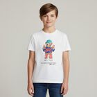 Boys White Cotton Polo Bear & Crab T-Shirt, 1, hi-res