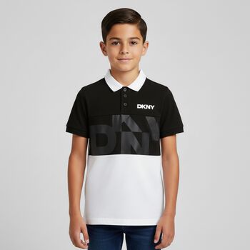 Boys Black & White Logo Polo Shirt