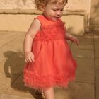 Younger Girls Coral Ruffled Tulle Dress, 1, hi-res