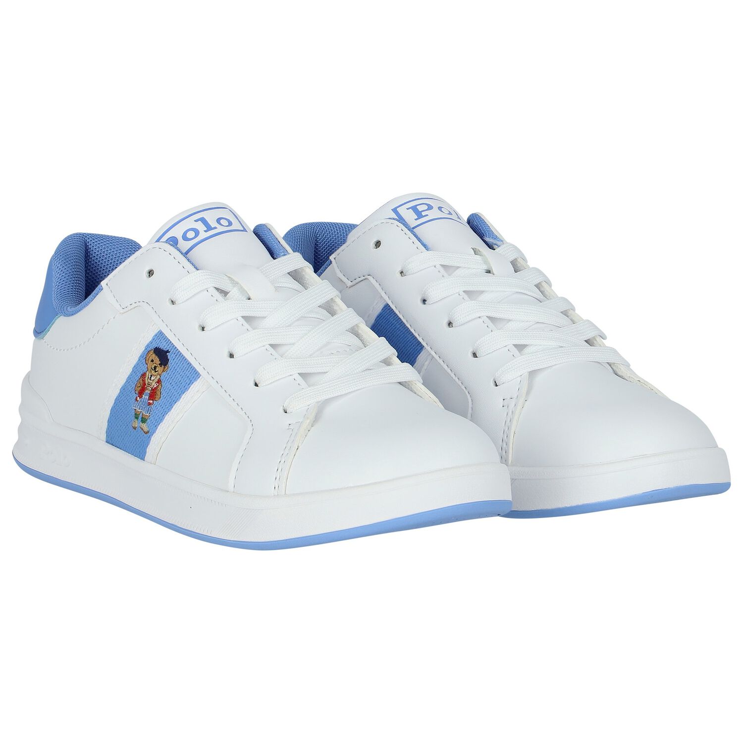Girls White & Blue Trainers, 1, hi-res