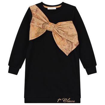 Girls Black Bow Geo Map Dress