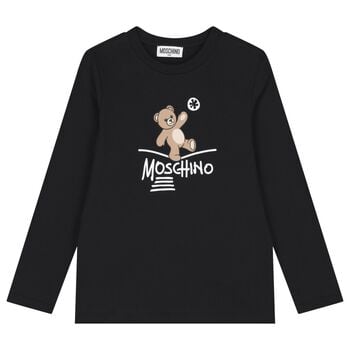 Black Teddy Bear Logo Long Sleeve Top