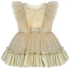 Younger Girls Gold Tulle Ruffled Dress, 1, hi-res