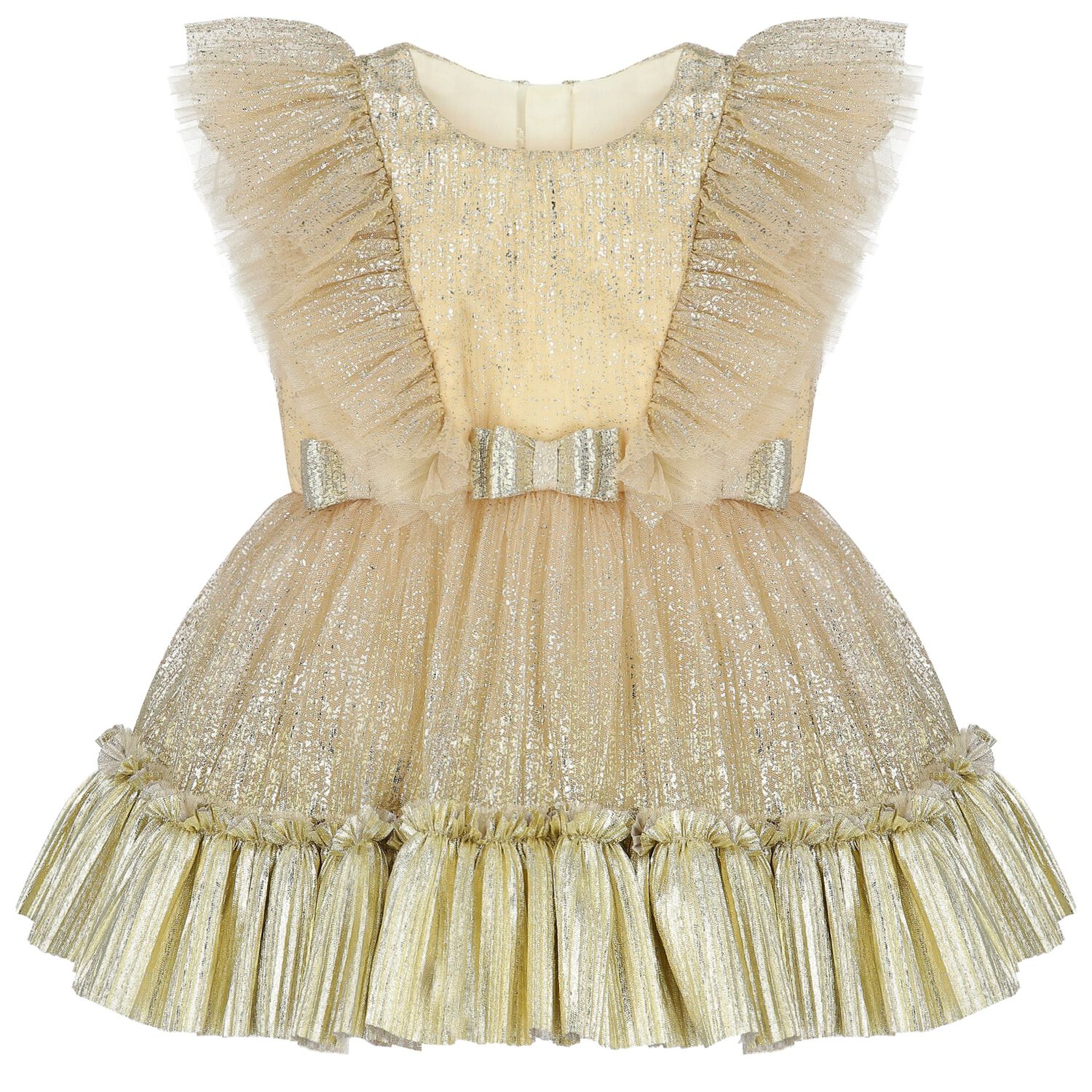 Younger Girls Gold Tulle Ruffled Dress, 1, hi-res image number null