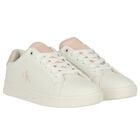 Girls Ivory & Pink Logo Trainers , 1, hi-res