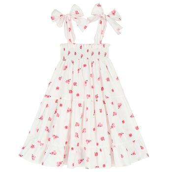 Girls White & Pink Rose Dress