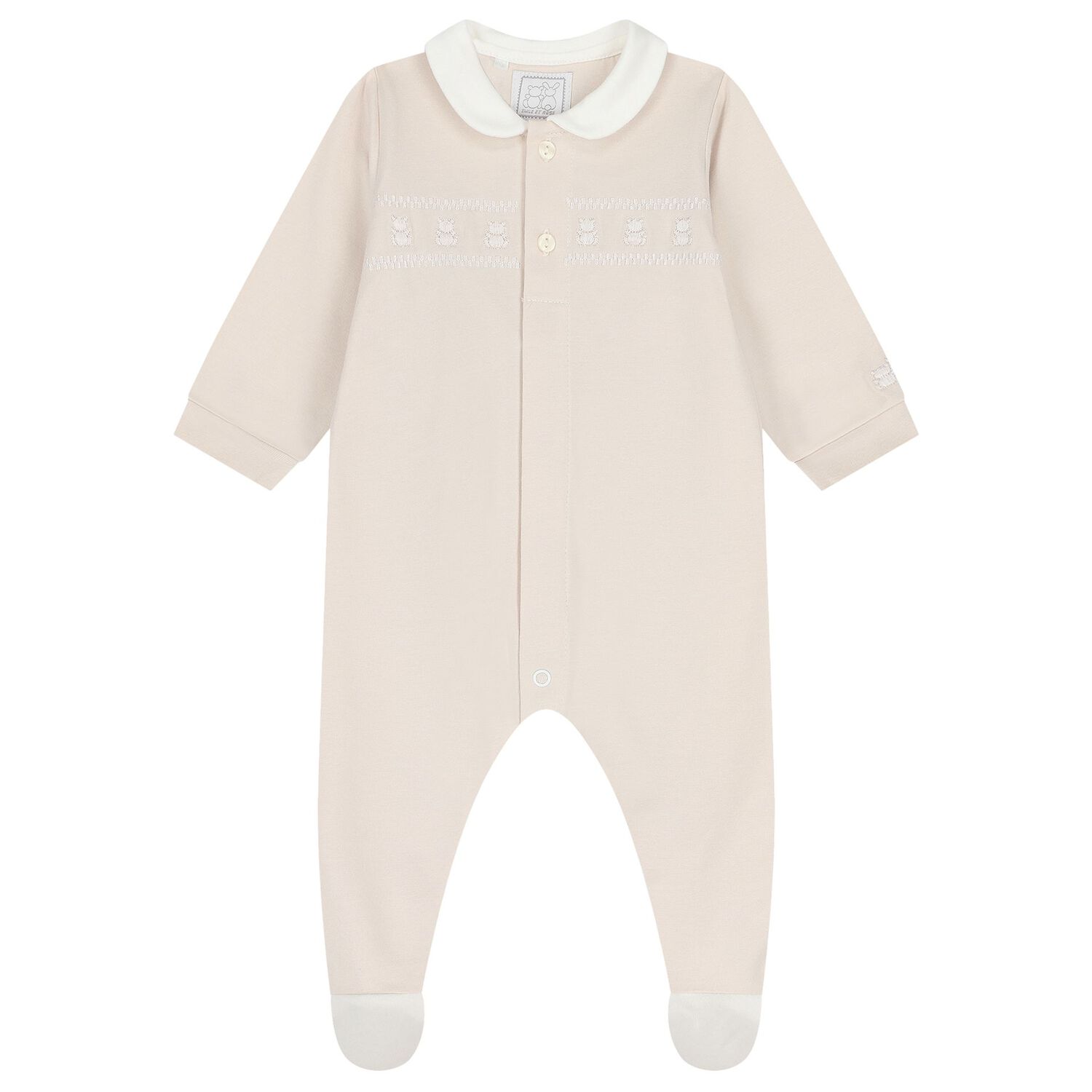 Beige Embroidered Teddy Bear Babygrow, 1, hi-res