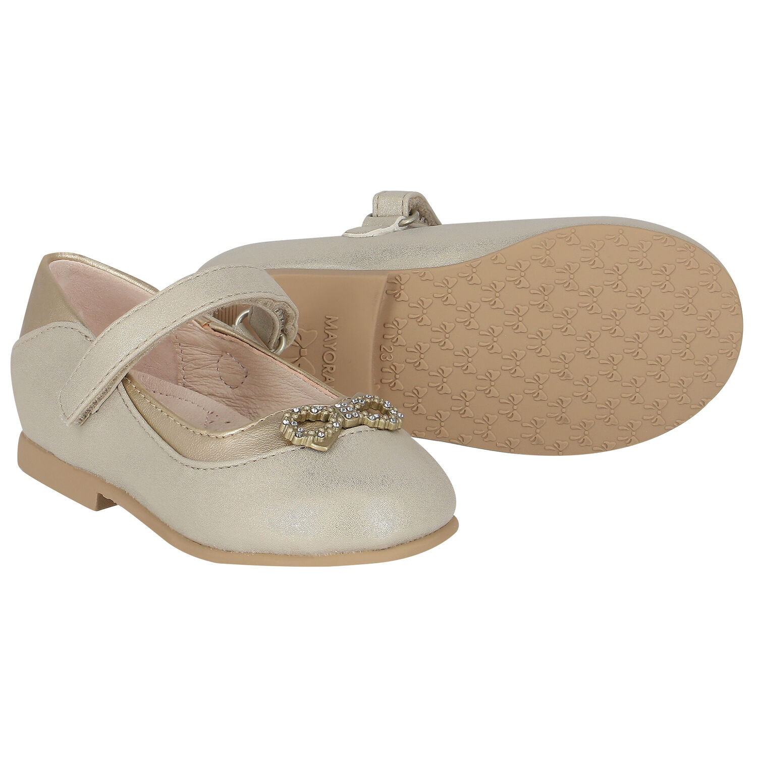 Younger Girls Silver Diamante Bow Shoes, 3, hi-res