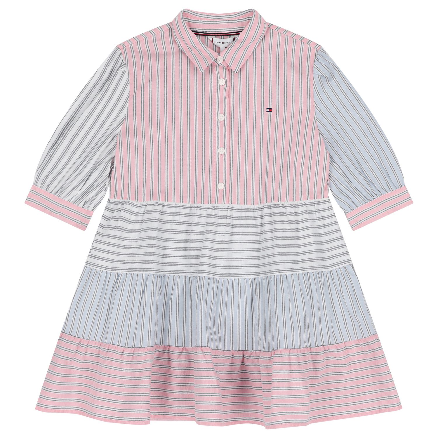 Girls Multi-Coloured Striped Dress, 1, hi-res
