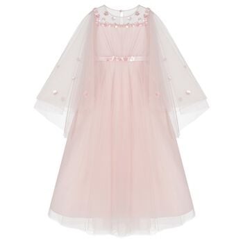 Girls Pink Layered Tulle Floral Dress