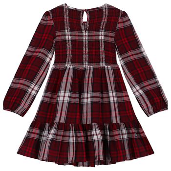 Girls Red Tartan Long Sleeve Dress