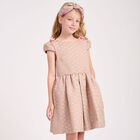 Girls Beige & Pink Jacquard Hearts Dress, 1, hi-res