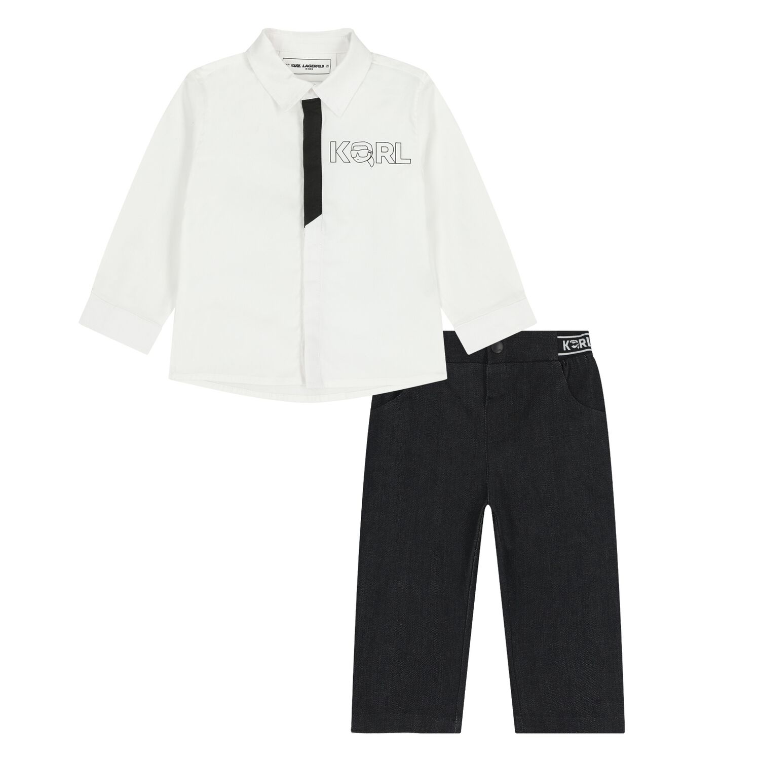 Younger Boys White & Black Denim Trousers Set, 1, hi-res