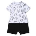 Baby Boys White & Black Ikonik Romper, 1, hi-res