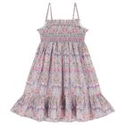 Girls Purple & Pink Floral Smocked Dress, 1, hi-res