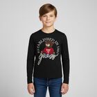 Boys Black Teddy Bear Logo Long Sleeve Top, 3, hi-res
