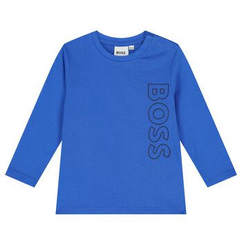 Younger Boys Blue Logo Long Sleeve Top