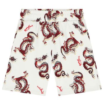 Boys Ivory & Red Logo Shorts