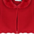 Younger Girls Red Faux Fur Collar Cardigan, 3, hi-res