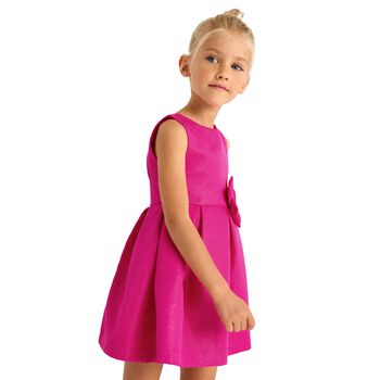 Girls Pink Satin Flower Dress