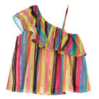 Girls Pink & Gold Striped Logo Top, 1, hi-res