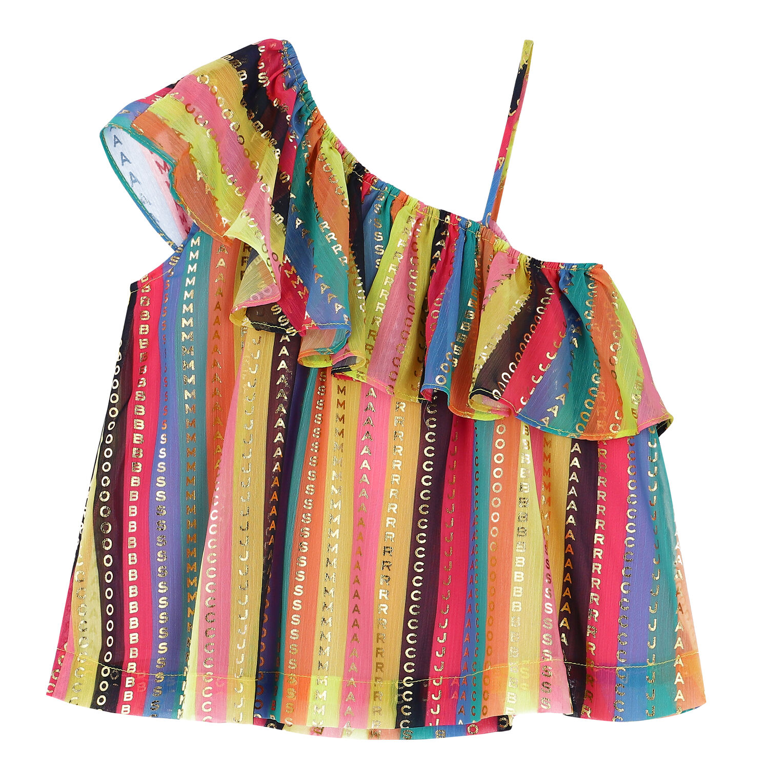 Girls Pink & Gold Striped Logo Top, 1, hi-res