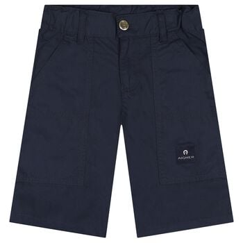 Boys Navy Blue Logo Shorts