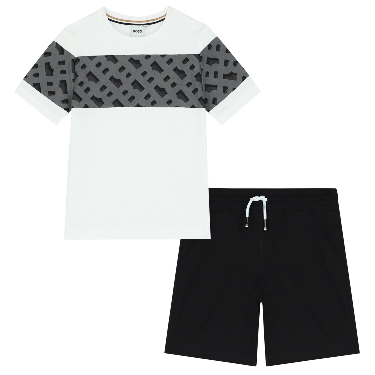 Boys White & Black Logo Shorts Set, 1, hi-res image number null