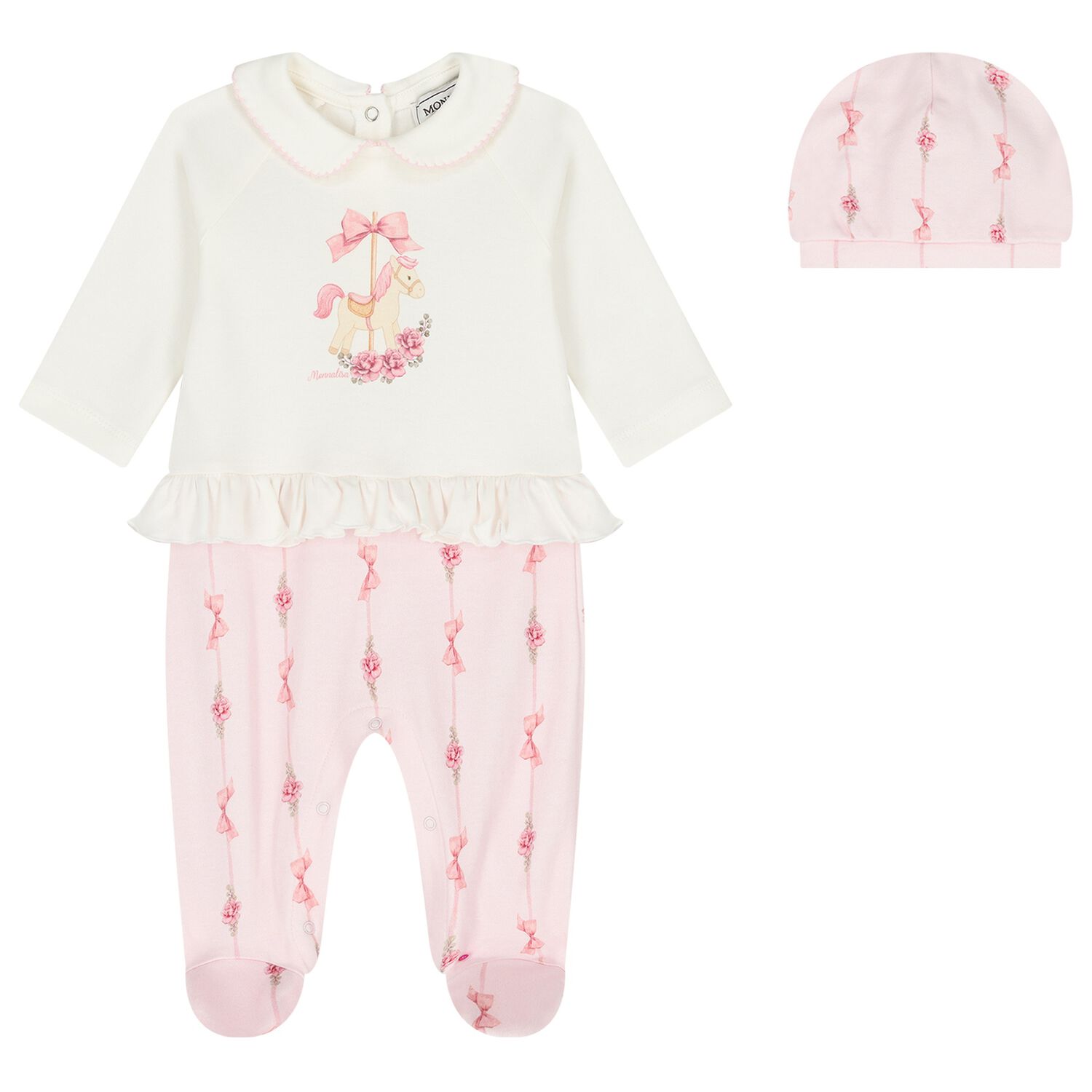 Baby Girls Ivory & Pink Carousel Babygrow Gift Set, 1, hi-res