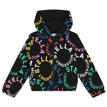 Girls Black Logo Zip Up Top