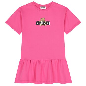 Girls Pink Teddy Bear Logo Dress
