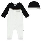 Baby Boys White & Black Logo Babygrow Set, 1, hi-res