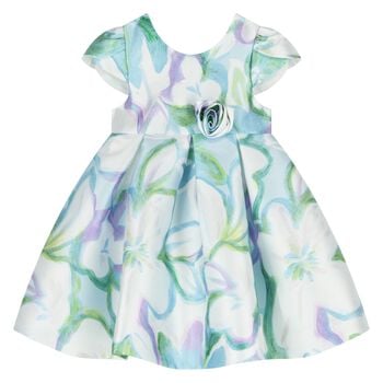 Younger Girls White & Green Floral Dress