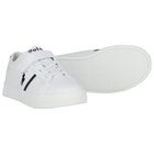 Boys White & Navy Blue Logo Trainers , 1, hi-res