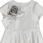 Girls Silver Rose Satin Dress, 1, hi-res