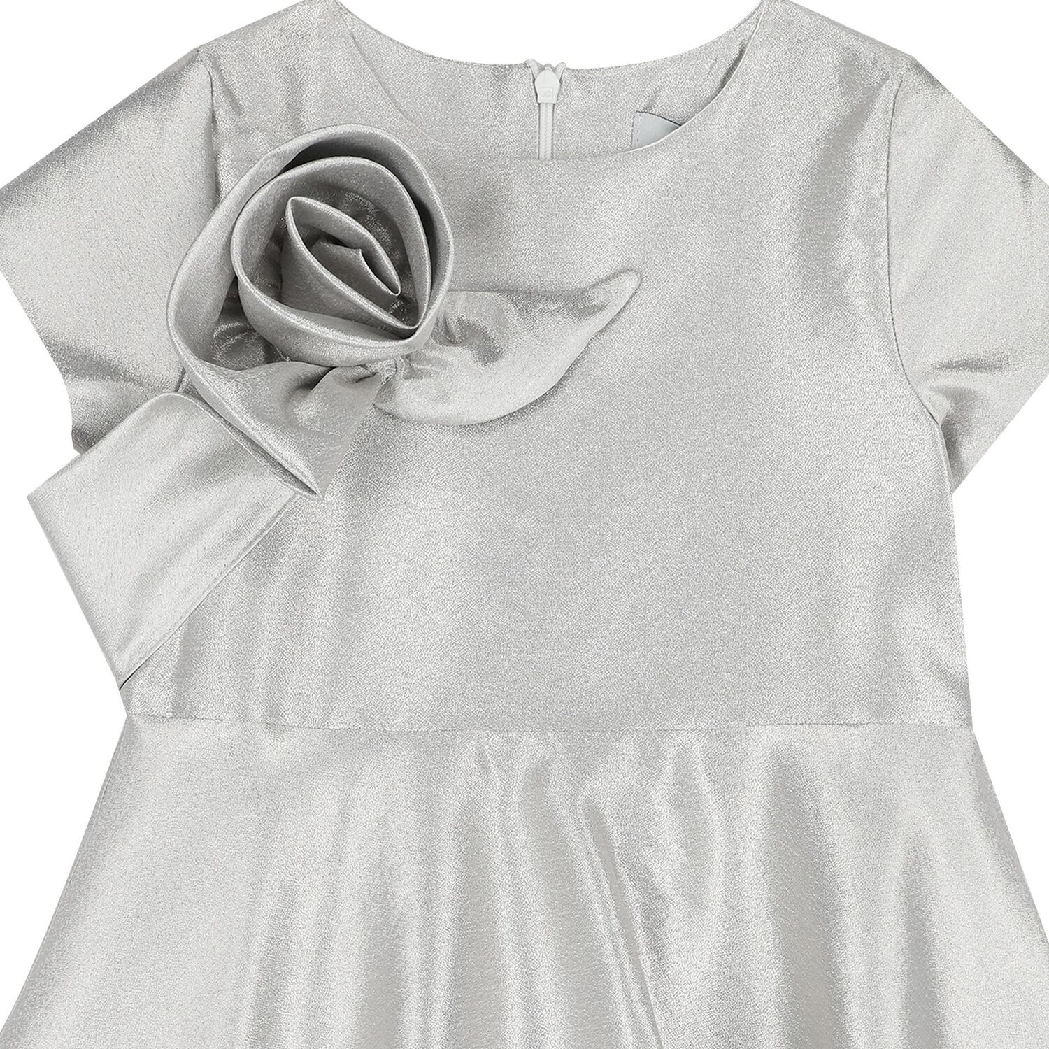 Girls Silver Rose Satin Dress, 1, hi-res image number null