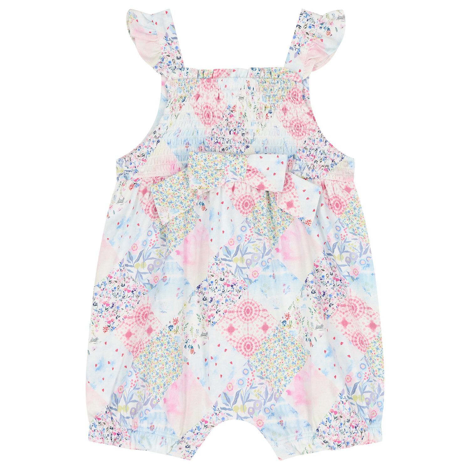 Baby Girls Pink Floral Shirred Romper, 1, hi-res