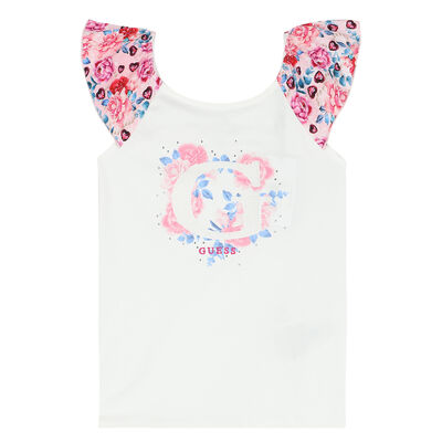 Girls White & Pink Floral T-Shirt