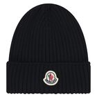 Boys Black Logo Beanie Hat, 1, hi-res