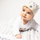White & Beige Teddy Bear Logo Baby Hat, 1, hi-res