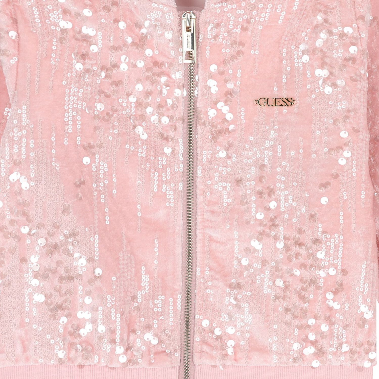 Girls Pink Sequins Hooded Zip Up Top, 1, hi-res