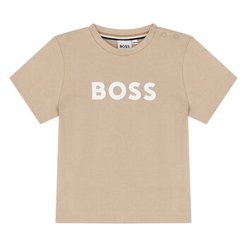 Younger Boys Beige Logo T-Shirt