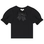 Girls Black Bow T-Shirt, 1, hi-res