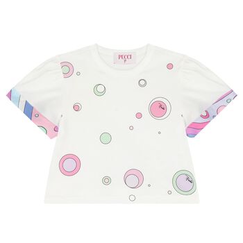Girls White Cotton Fontane Print T-Shirt