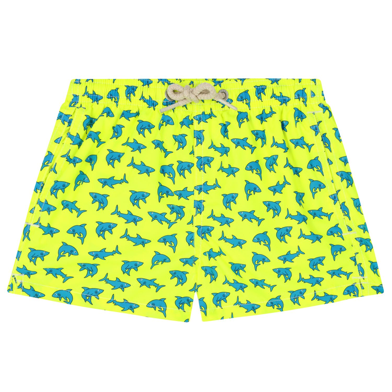 Boys Neon Yellow Sharks Swim Shorts, 1, hi-res image number null