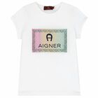 تيشيرت بالشعار باللون الابيض للبنات, 2, hi-res