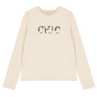 Girls Beige Printed Long Sleeve Top, 2, hi-res